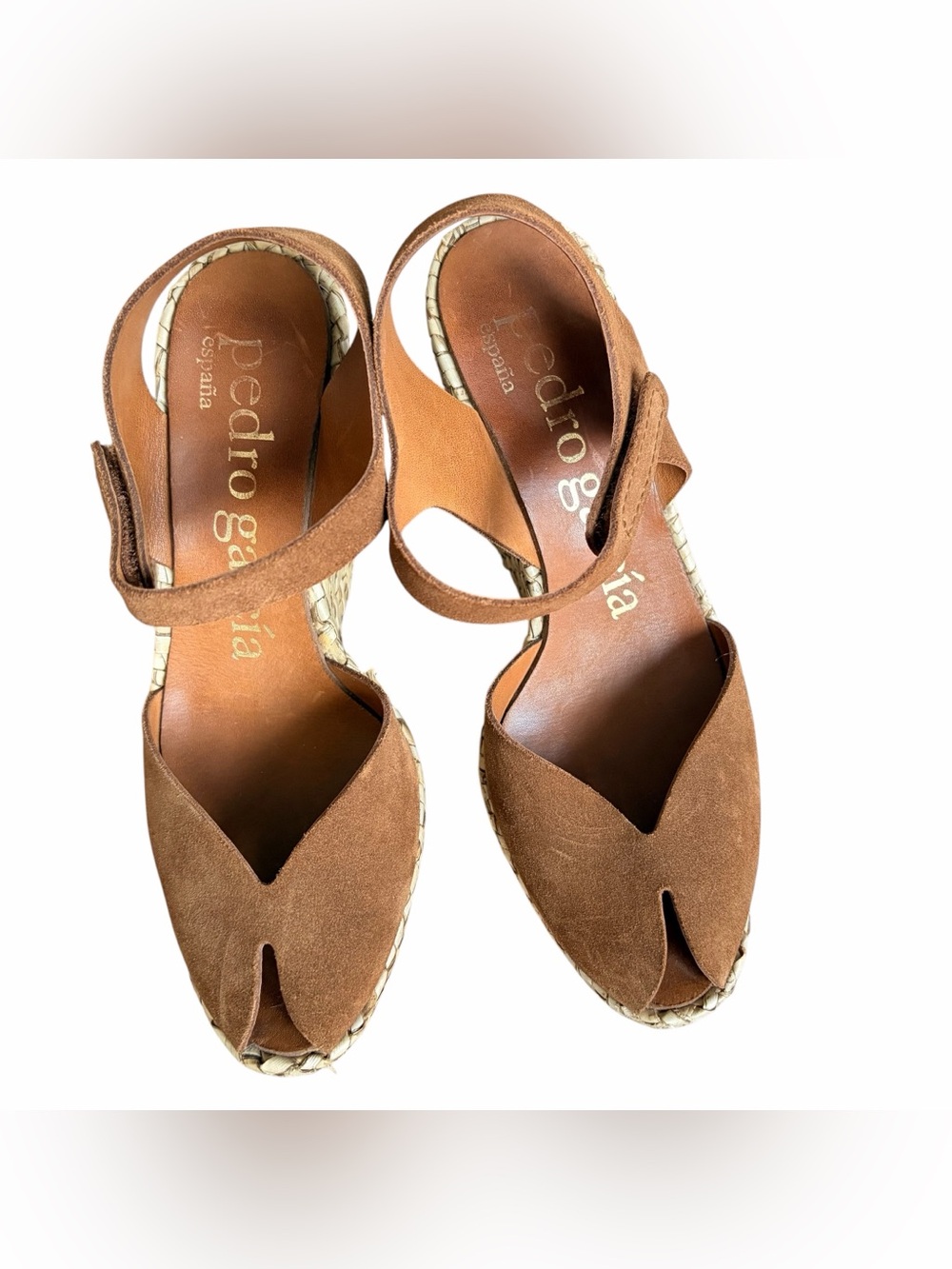 Pedro García Brown Suede Woven Wedge Sandals Boho Mediterranean Resort Size 37.5 - Picture 11 of 13